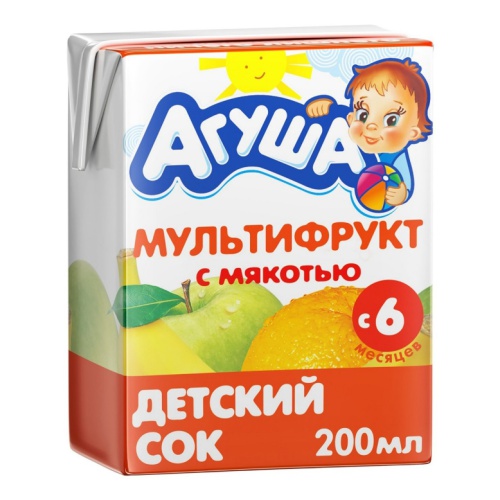 Агуша сок детский с мякотью 200мл мультифрукт