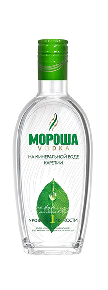 МОРОША НА МИНЕРАЛЬНОЙ ВОДЕ КАРЕЛИИ УРОВЕНЬ МЯГКОСТИ № 1 водка 0,1л 40%*18