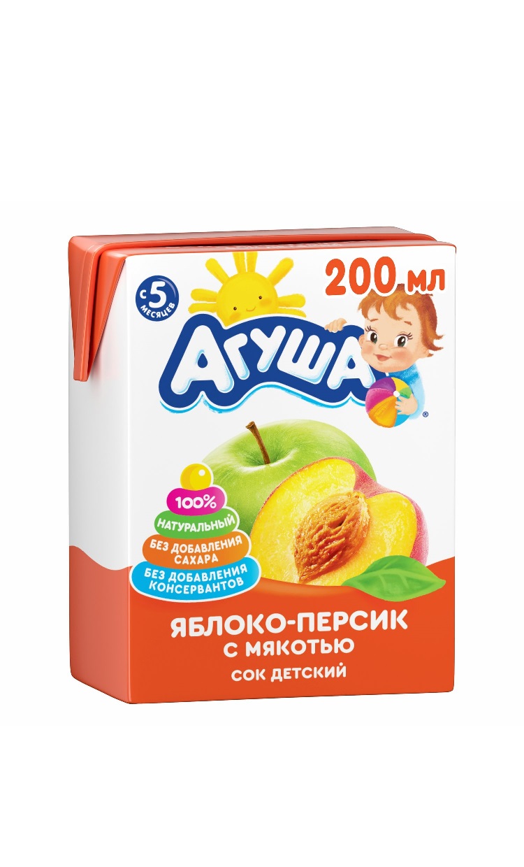 Агуша сок детский с мякотью 200мл яблоко-персик