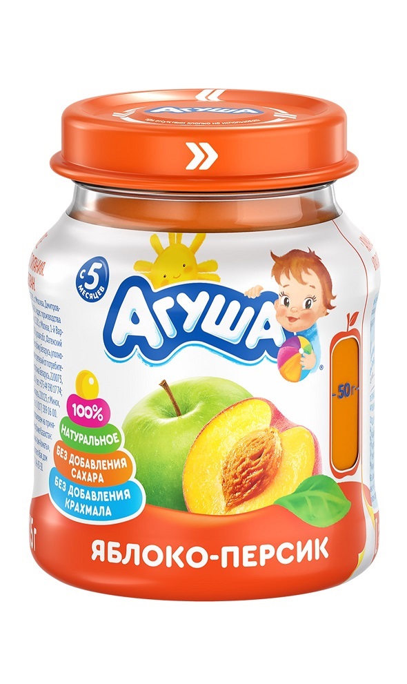 Агуша пюре фруктовое 115г яблоко-персик ст/б с 5 мес