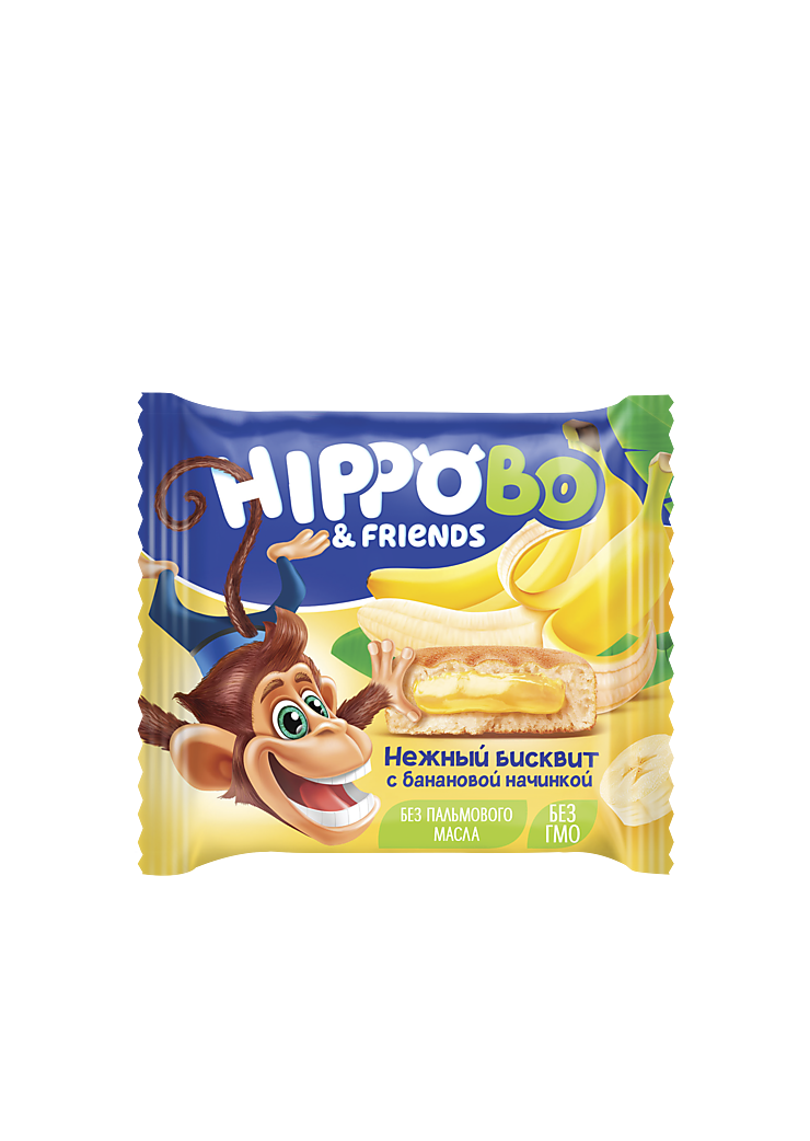 Бисквит нежный HIPPO BO c банановой начинкой 32г/12